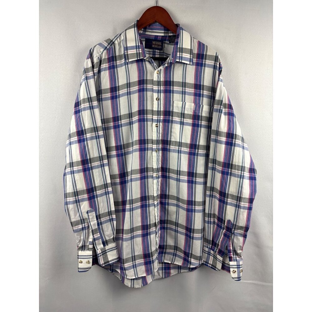 Michael Morgan Mens Xlt Plaid Button-Up Shirt Cotton & Polyester Blend